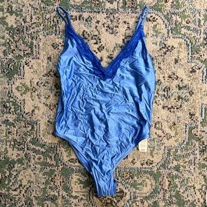 Blue Lace Trim Swimsuit